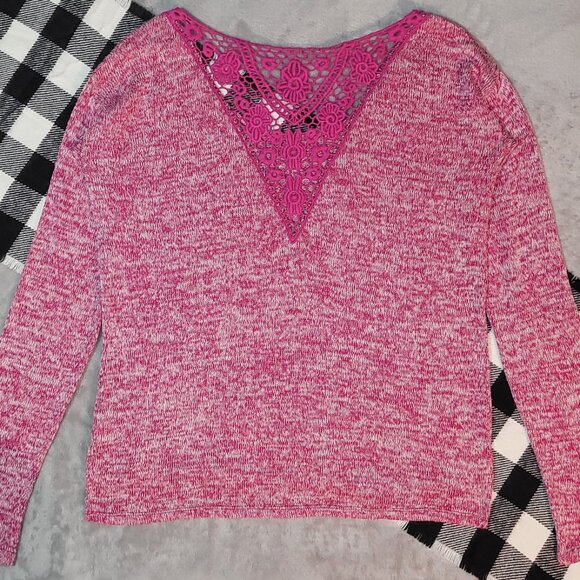 ❄️ L | Aeropostale | Long Sleeve Heathered Shirt w/ Crocheted Lace Back-Neckline - Picture 3 of 6